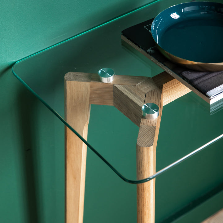 Endon 109462 Natural Oak And Glass Top Console Table