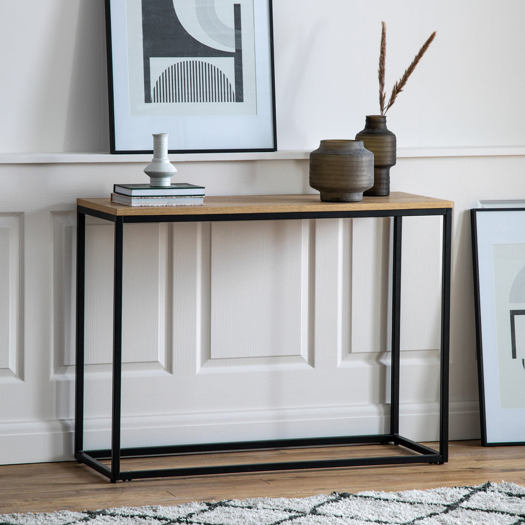 Endon 109470 Natural Oak Veneer And Matt Black Console Table