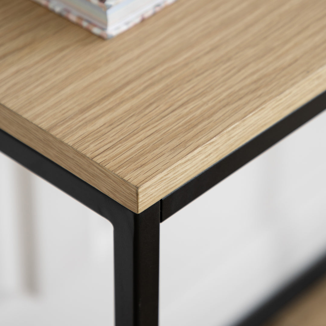 Endon 109470 Natural Oak Veneer And Matt Black Console Table