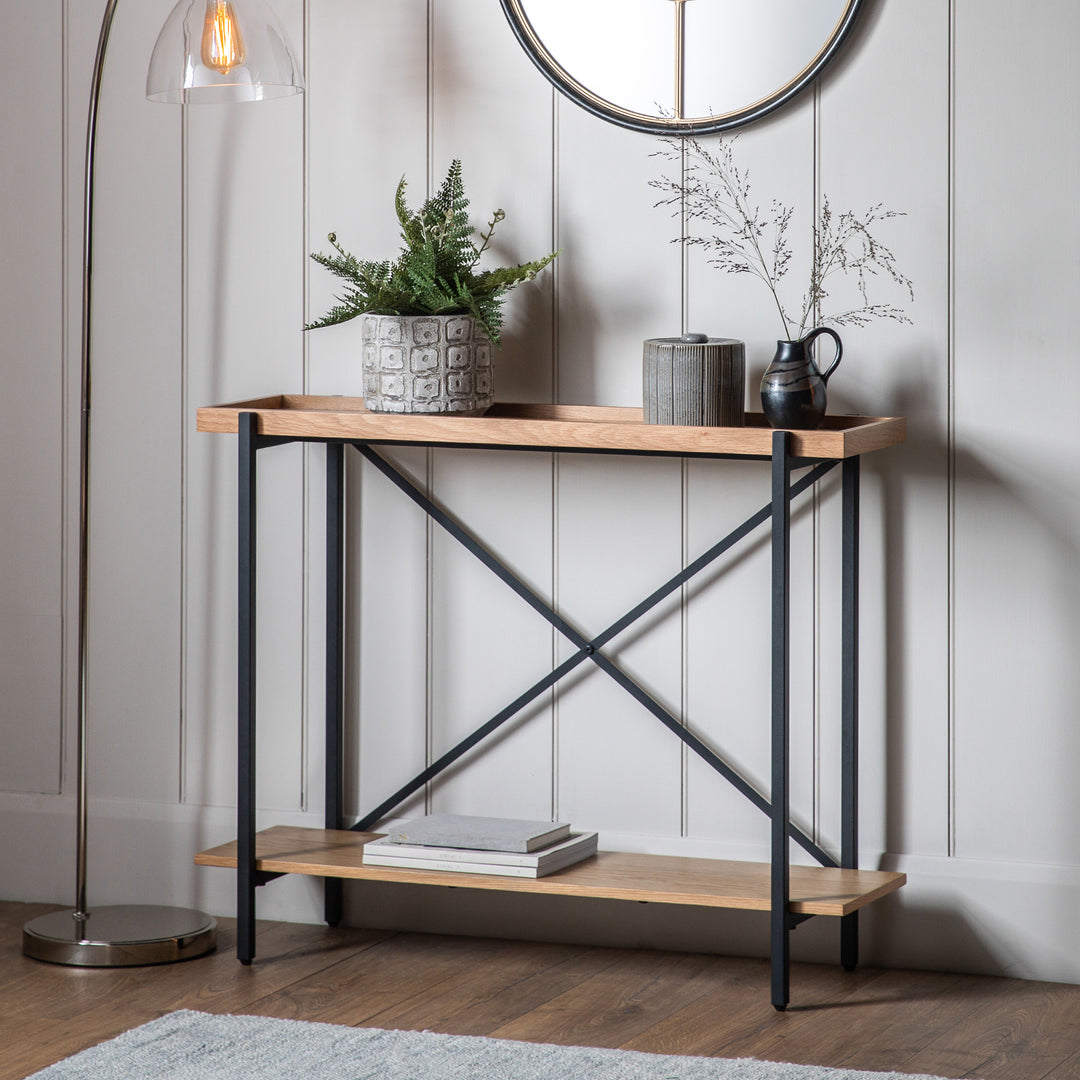 Nelson Lighting NL1409490 Matt Black And Natural Oak Veneer Console Table