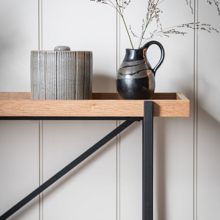 Endon 109490 Matt Black And Natural Oak Veneer Console Table