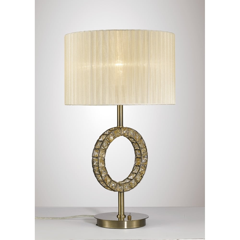 Diyas IL31530 Florence Table Lamp Cream Shade Antique Brass/Crystal