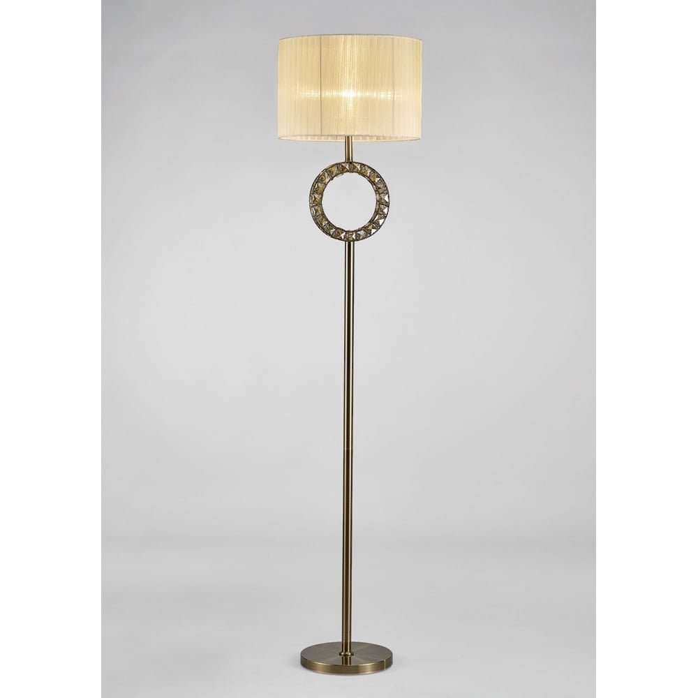 Diyas IL31531 Florence Floor Lamp Cream Shade Antique Brass/Crystal