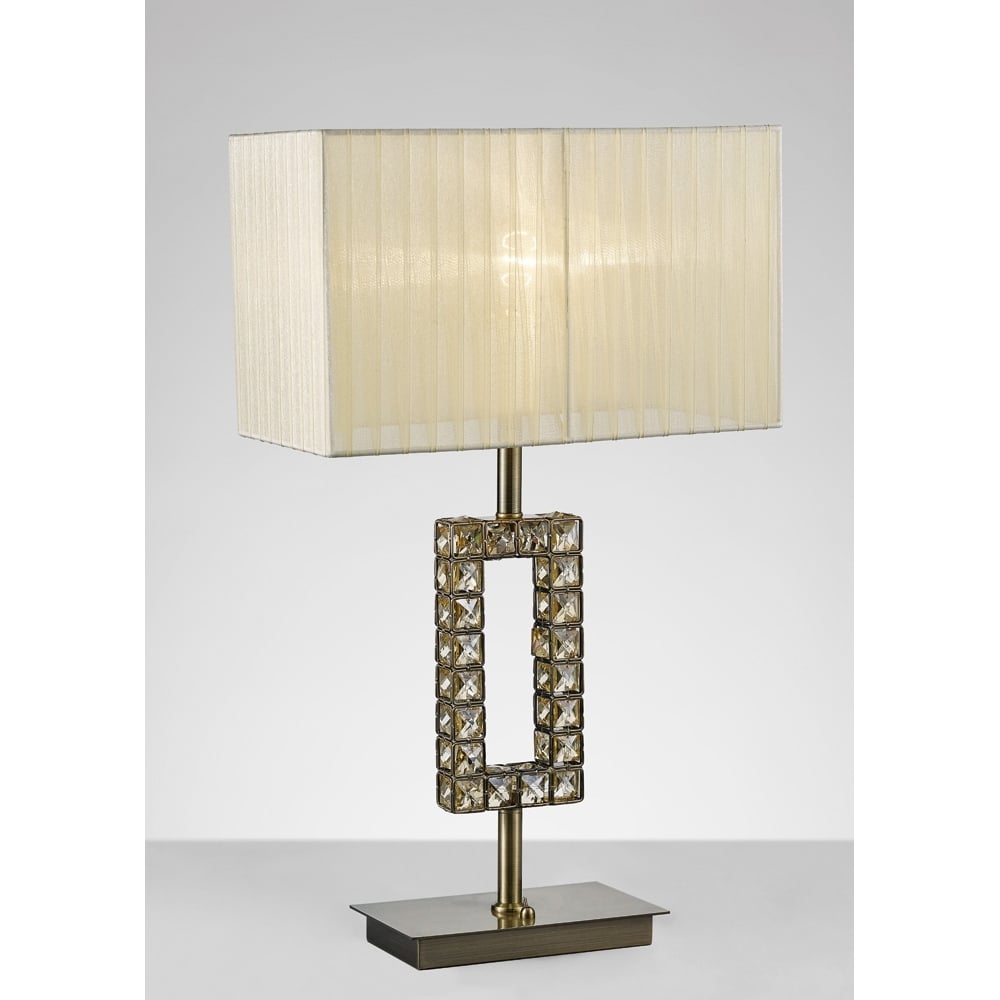 Diyas IL31532 Florence Table Lamp Cream Shade Antique Brass/Crystal
