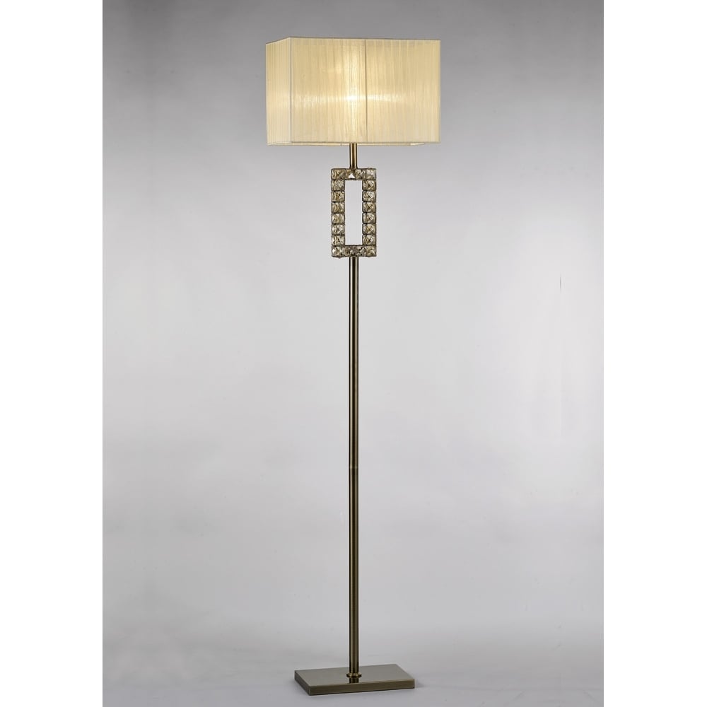 Diyas IL31533 Florence Floor Lamp Cream Shade Antique Brass/Crystal