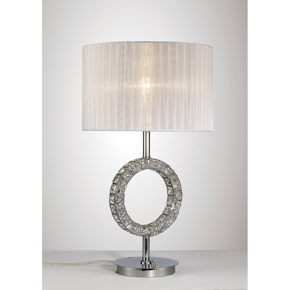 Diyas IL31534 Florence Round Table Lamp White Shade Chrome/Crystal