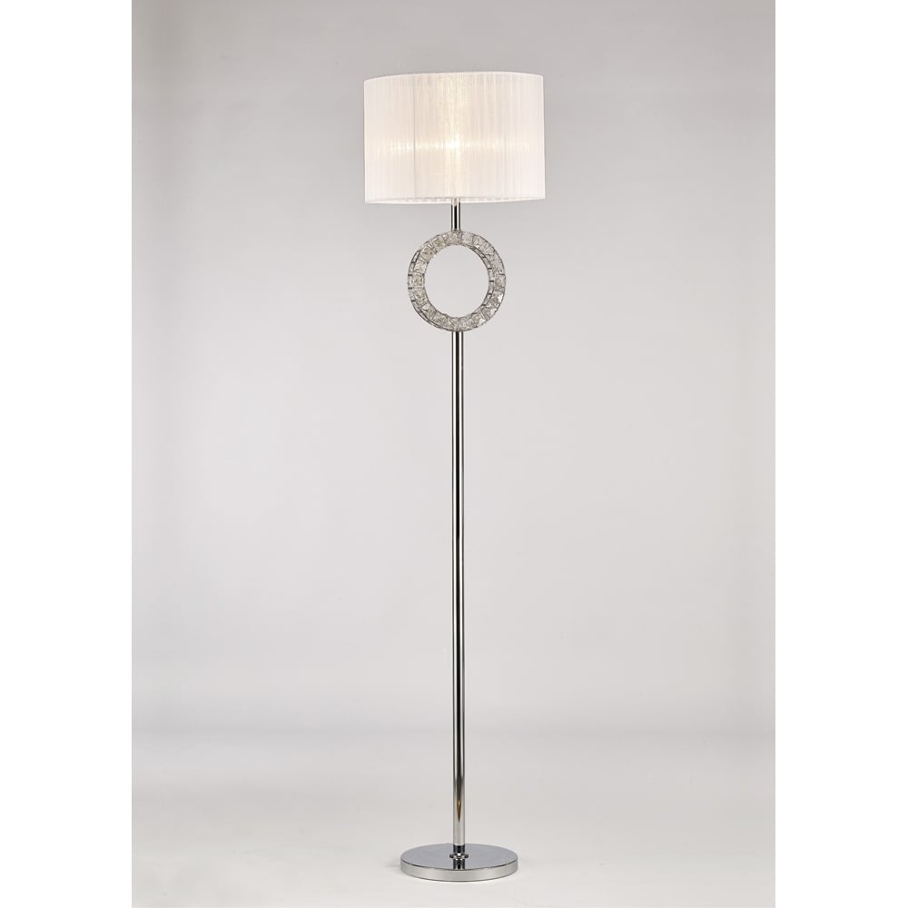 Diyas IL31535 Florence Round Floor Lamp White Shade Chrome/Crystal