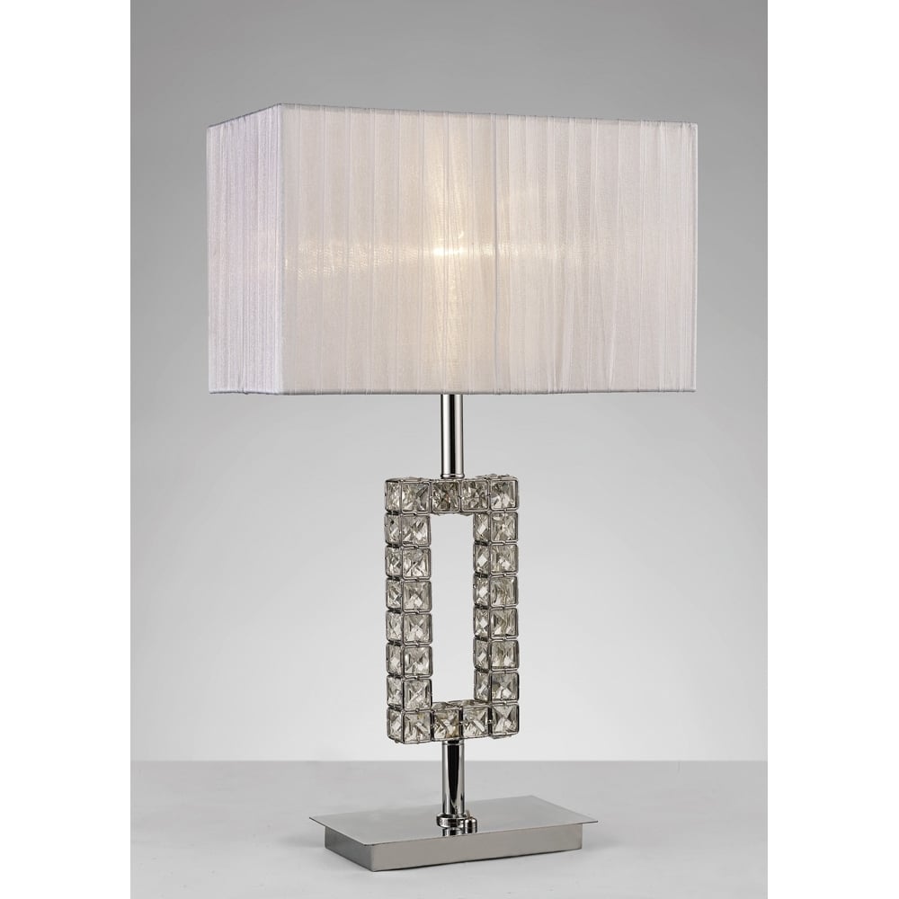 Diyas IL31536 Florence Rectangle Table Lamp White Shade Chrome/Crystal