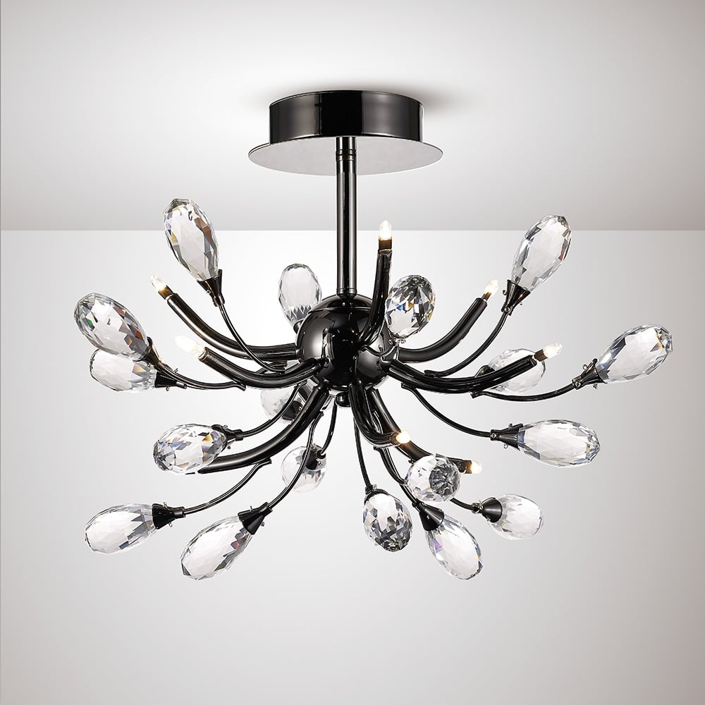 Diyas IL31635 Anita Semi Ceiling 9 Light Black Chrome/Clear Crystal