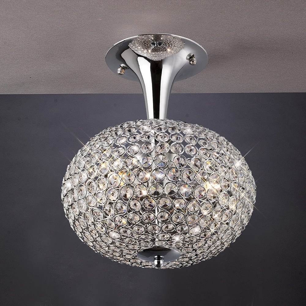 Diyas IL30415 Vado Semi Flush Ceiling 3 Light Polished Chrome/crystal