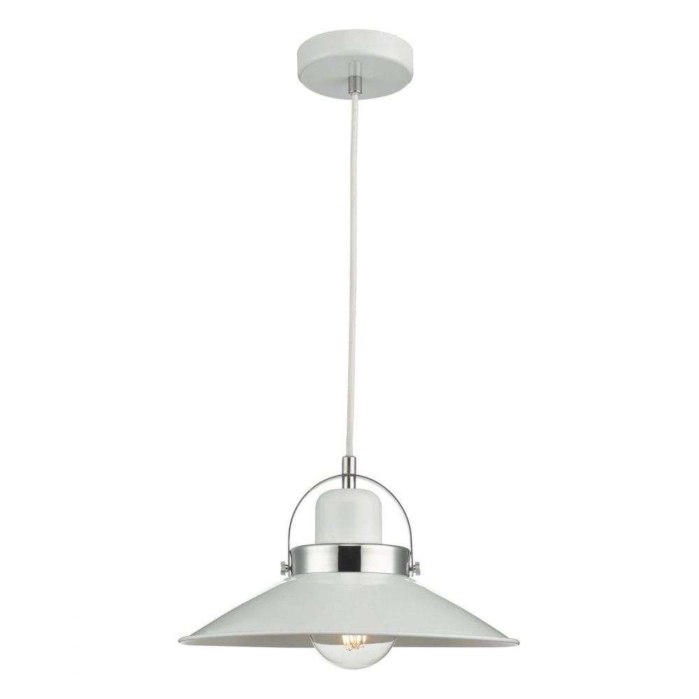 Dar LID012 Liden 1 Light Pendant White Polished Chrome