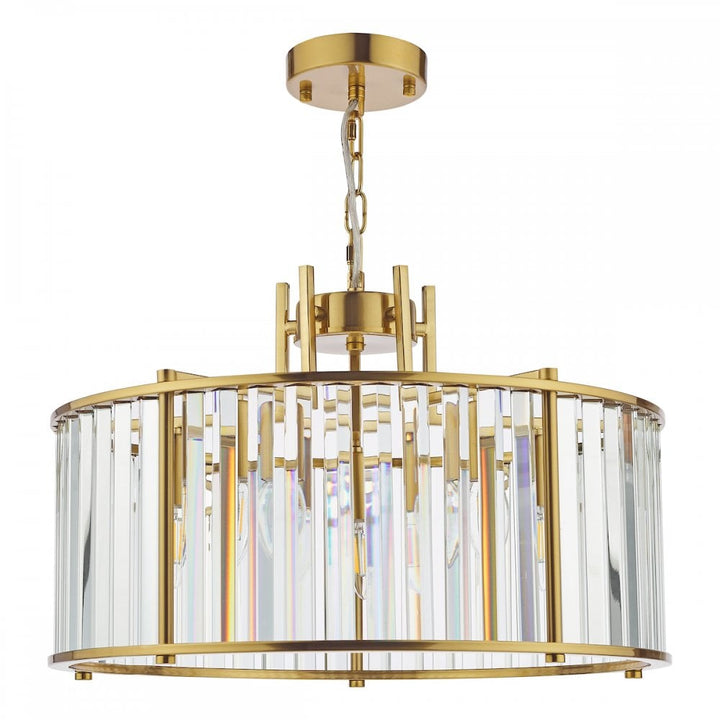 Dar KIR0535 Kiran 5 Light Pendant Natural Brass and Glass