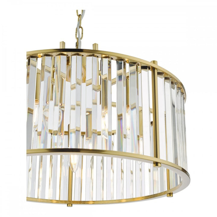 Dar KIR0535 Kiran 5 Light Pendant Natural Brass and Glass