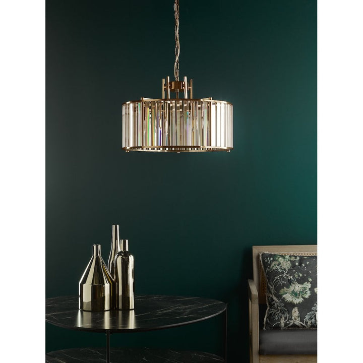 Dar KIR0535 Kiran 5 Light Pendant Natural Brass and Glass