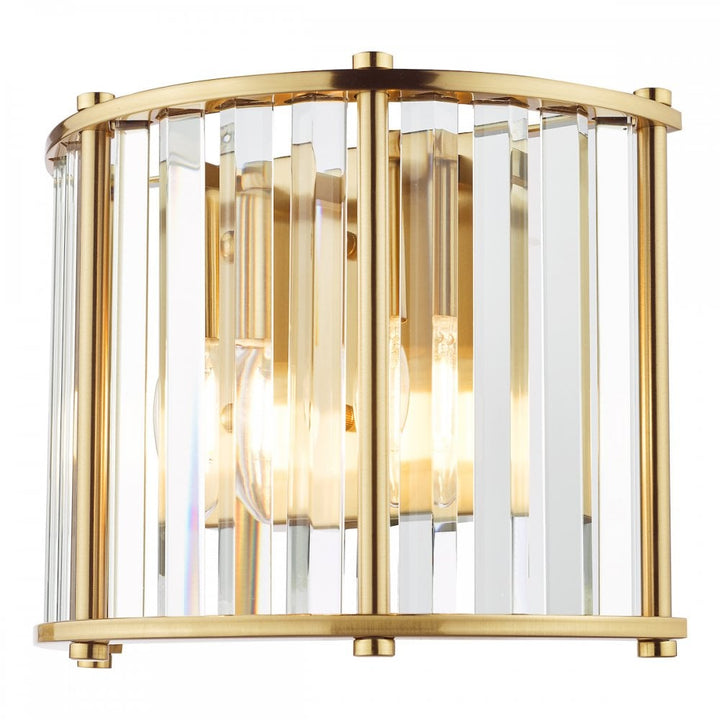 Dar KIR0935 Kiran 2 Light Wall Light Natural Brass and Glass