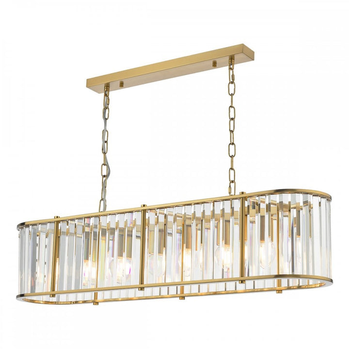 Dar KIR3435 Kiran 7 Light Bar Pendant Natural Brass and Glass