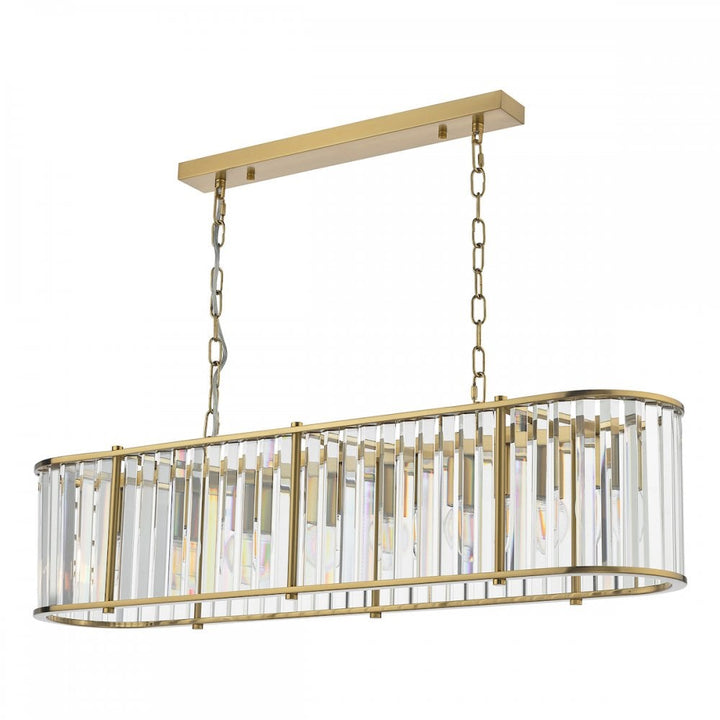 Dar KIR3435 Kiran 7 Light Bar Pendant Natural Brass and Glass