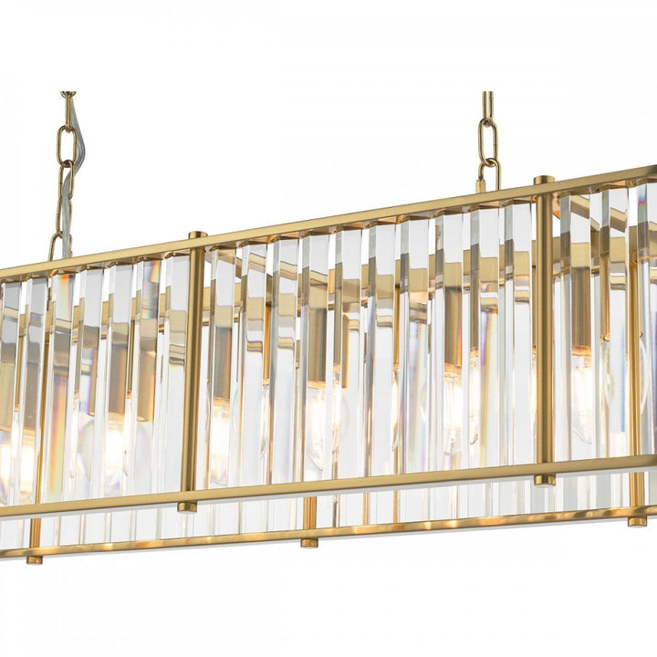 Dar KIR3435 Kiran 7 Light Bar Pendant Natural Brass and Glass