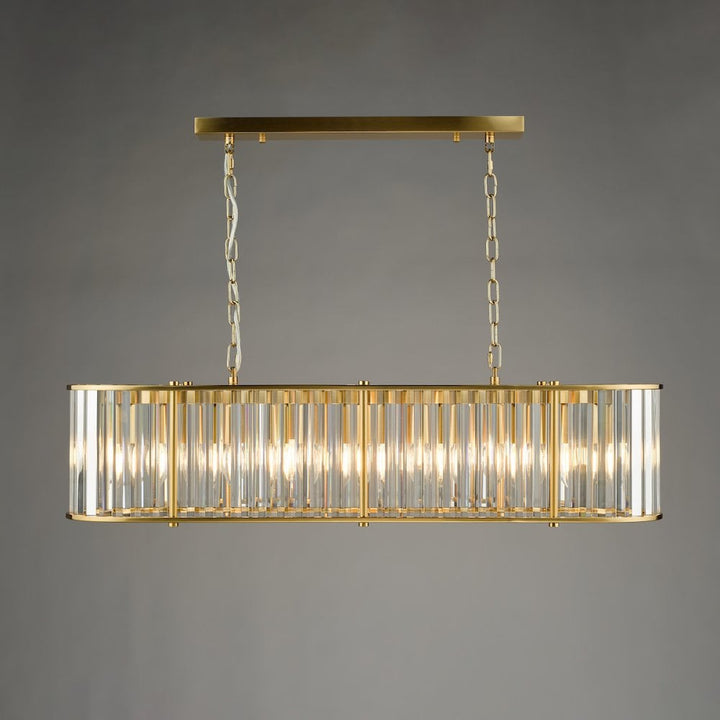 Dar KIR3435 Kiran 7 Light Bar Pendant Natural Brass and Glass