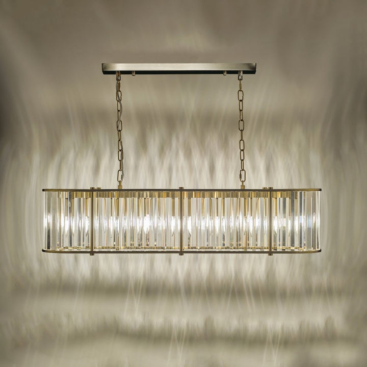 Dar KIR3435 Kiran 7 Light Bar Pendant Natural Brass and Glass