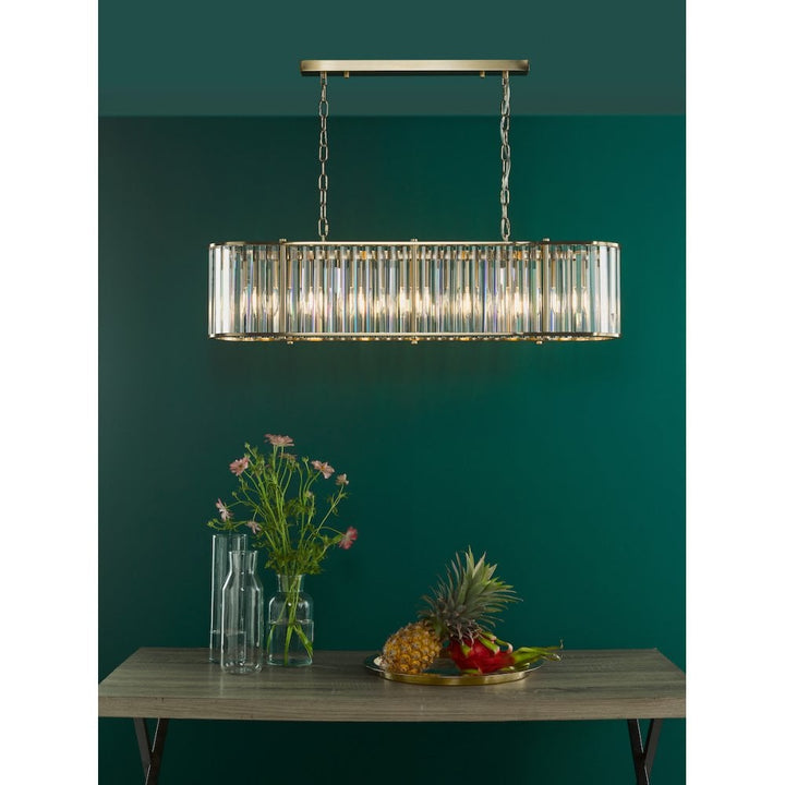 Dar KIR3435 Kiran 7 Light Bar Pendant Natural Brass and Glass