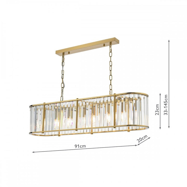 Dar KIR3435 Kiran 7 Light Bar Pendant Natural Brass and Glass