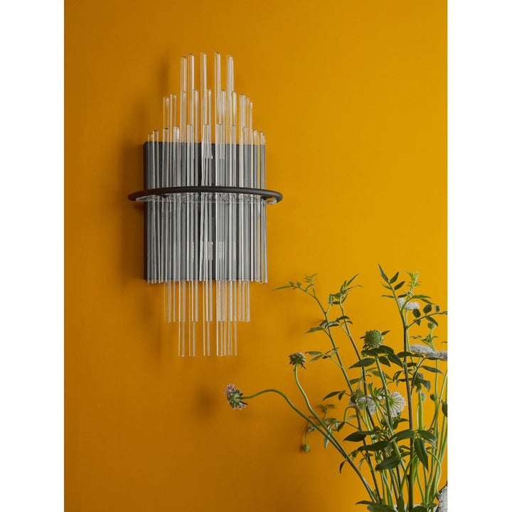 Dar LUK0922 Lukas 2 Light Wall Light Satin Black and Glass