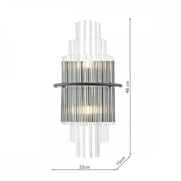 Dar LUK0922 Lukas 2 Light Wall Light Satin Black and Glass