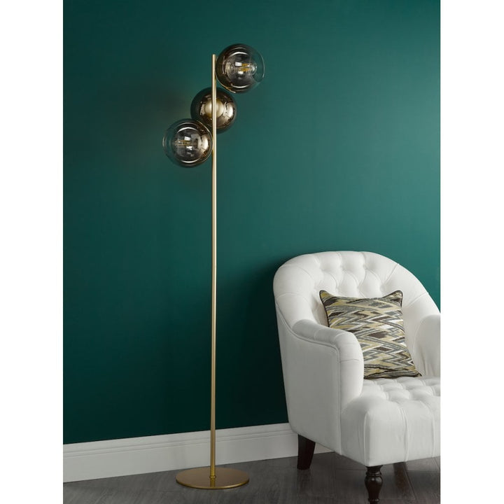 Dar LYC4935 Lycia 3 Light Floor Lamp Satin Gold and Gold Ombre Glass