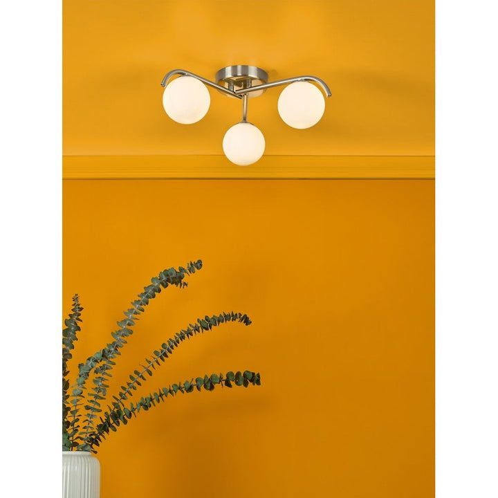 Dar ORL5346 Orlena 3 Light Flush Satin Chrome and Opal Glass