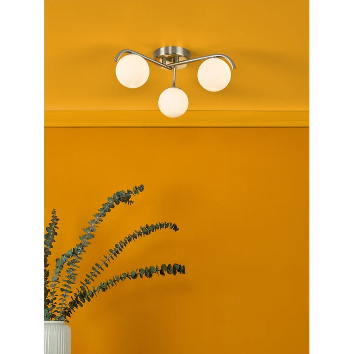 Dar ORL5346 Orlena 3 Light Flush Satin Chrome and Opal Glass