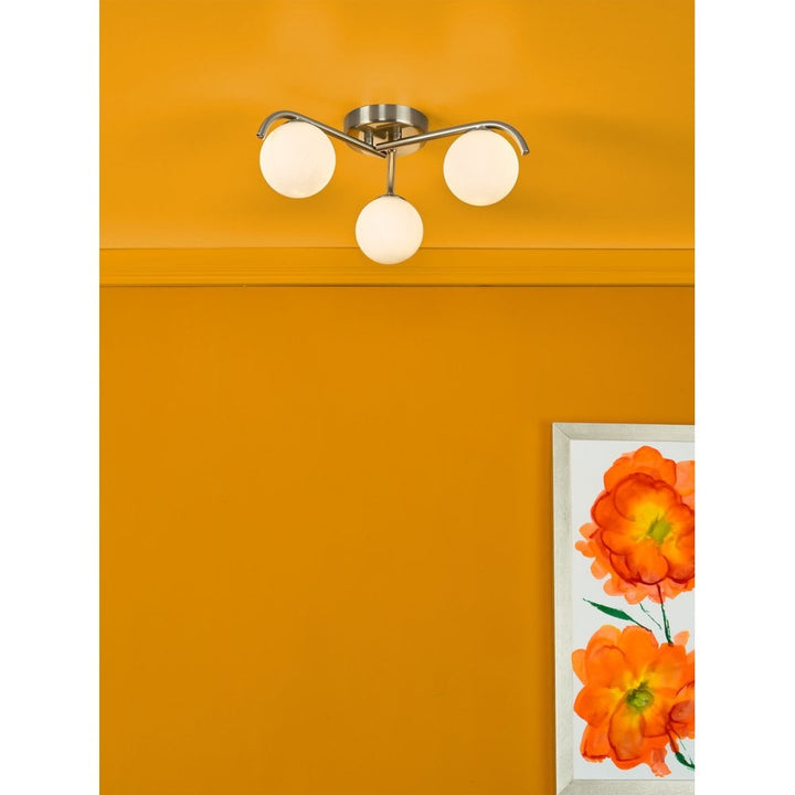 Dar ORL5346 Orlena 3 Light Flush Satin Chrome and Opal Glass