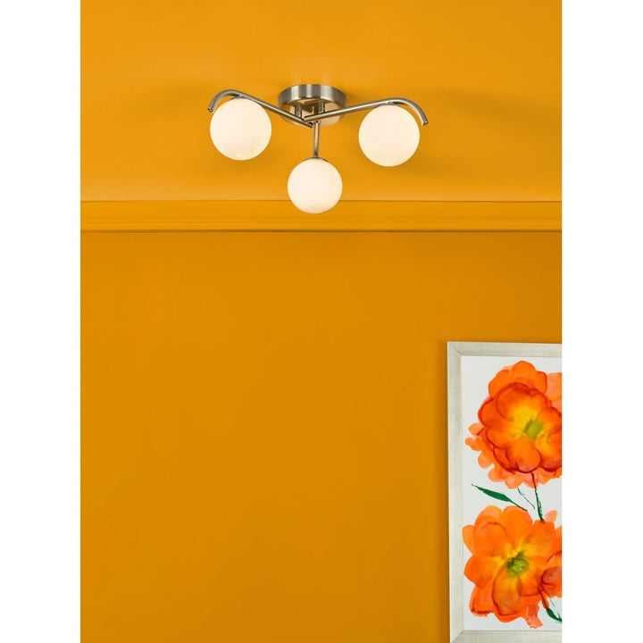 Dar ORL5346 Orlena 3 Light Flush Satin Chrome and Opal Glass