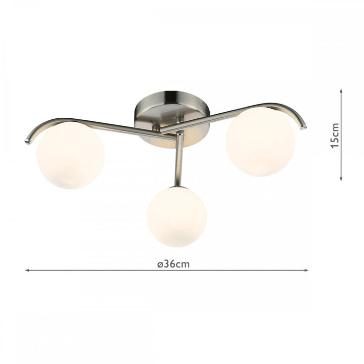 Dar ORL5346 Orlena 3 Light Flush Satin Chrome and Opal Glass