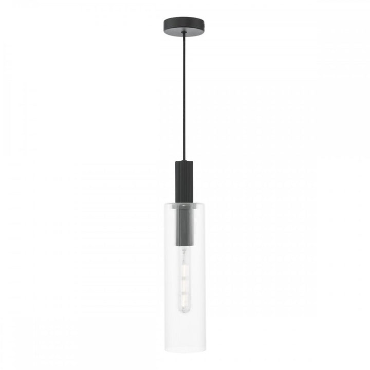Dar RUB0122 Ruben Pendant Satin Black and Ribbed Glass