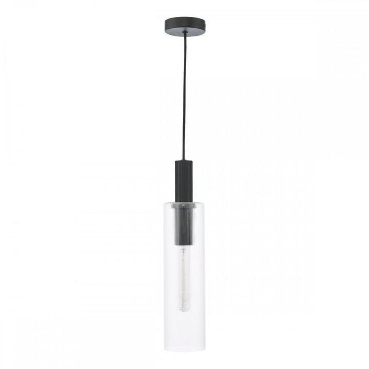 Dar RUB0122 Ruben Pendant Satin Black and Ribbed Glass