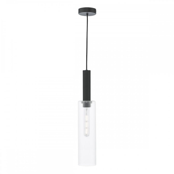 Dar RUB0122 Ruben Pendant Satin Black and Ribbed Glass