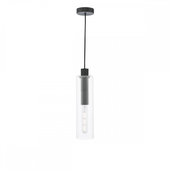 Dar RUB0122 Ruben Pendant Satin Black and Ribbed Glass