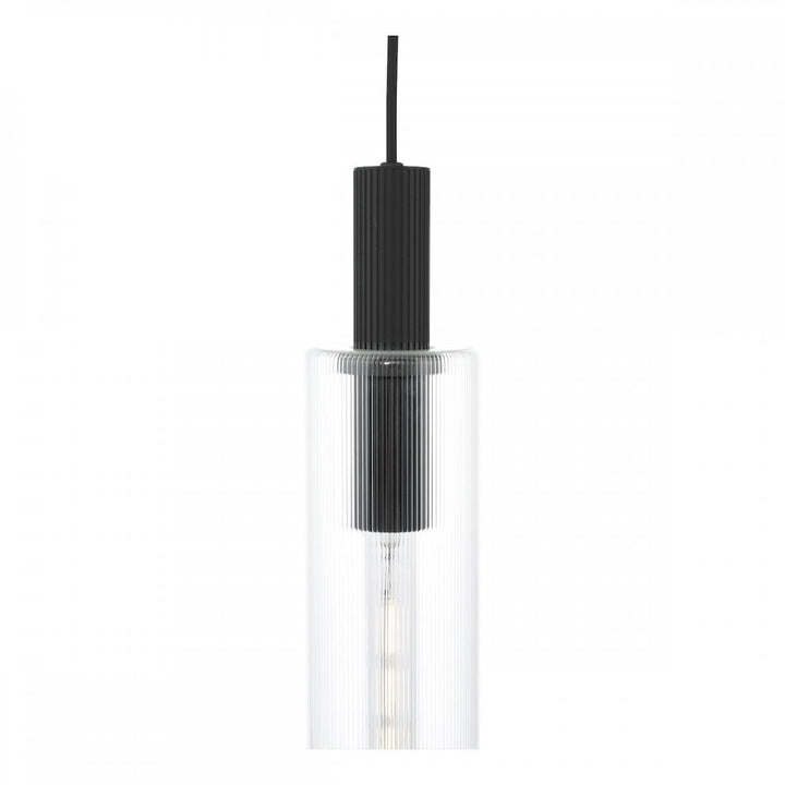 Dar RUB0122 Ruben Pendant Satin Black and Ribbed Glass
