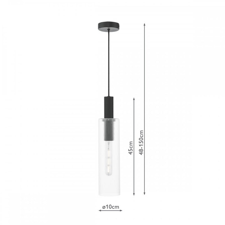 Dar RUB0122 Ruben Pendant Satin Black and Ribbed Glass