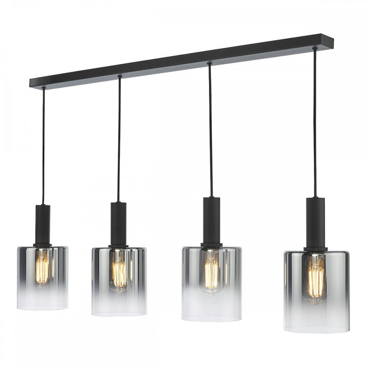 Dar SAV0422 Savannah 4 Light Bar Pendant Matt Black and Smoked Glass
