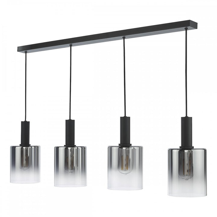 Dar SAV0422 Savannah 4 Light Bar Pendant Matt Black and Smoked Glass