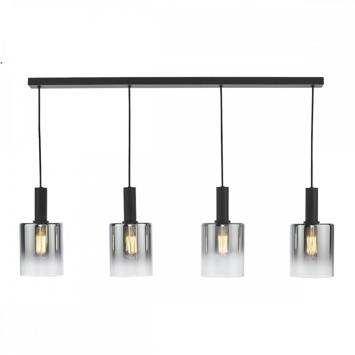 Dar SAV0422 Savannah 4 Light Bar Pendant Matt Black and Smoked Glass
