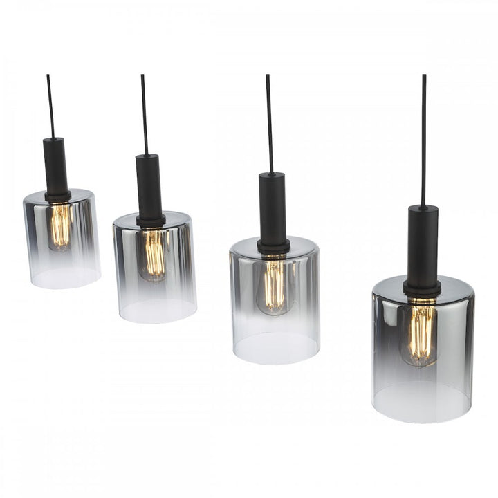 Dar SAV0422 Savannah 4 Light Bar Pendant Matt Black and Smoked Glass