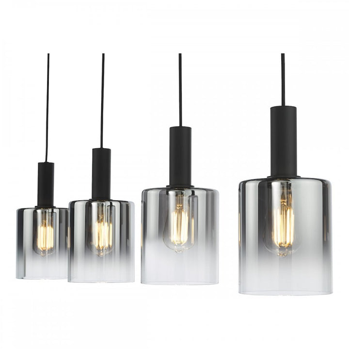 Dar SAV0422 Savannah 4 Light Bar Pendant Matt Black and Smoked Glass