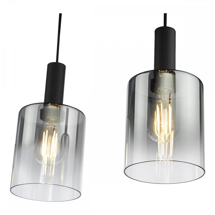 Dar SAV0422 Savannah 4 Light Bar Pendant Matt Black and Smoked Glass