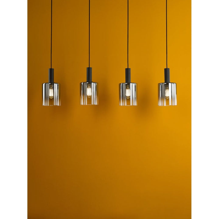 Dar SAV0422 Savannah 4 Light Bar Pendant Matt Black and Smoked Glass