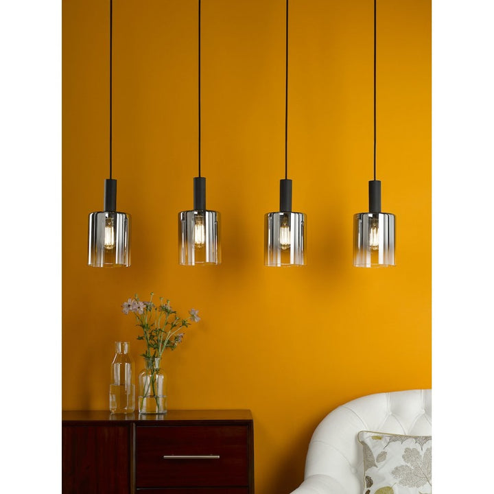 Dar SAV0422 Savannah 4 Light Bar Pendant Matt Black and Smoked Glass