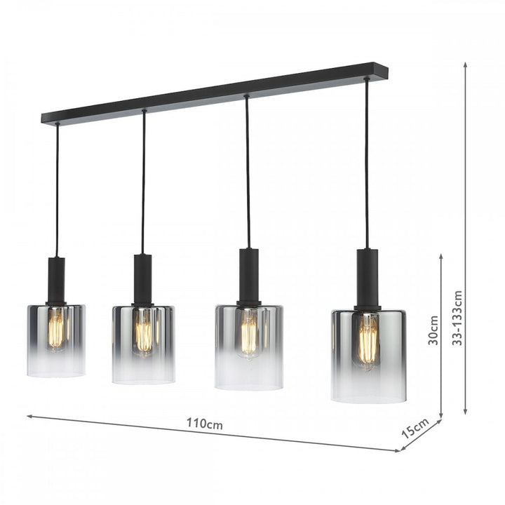 Dar SAV0422 Savannah 4 Light Bar Pendant Matt Black and Smoked Glass