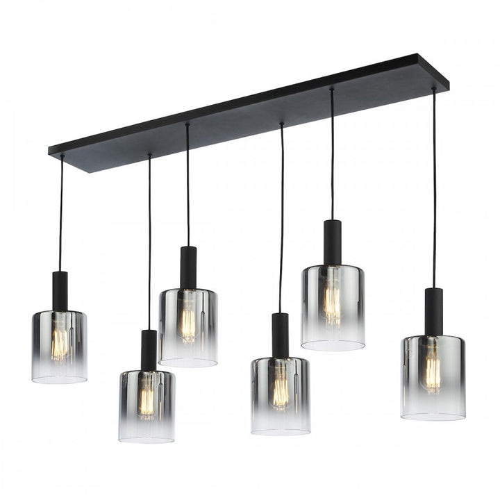 Dar SAV0622 Savannah 6 Light Bar Pendant Matt Black and Smoked Glass